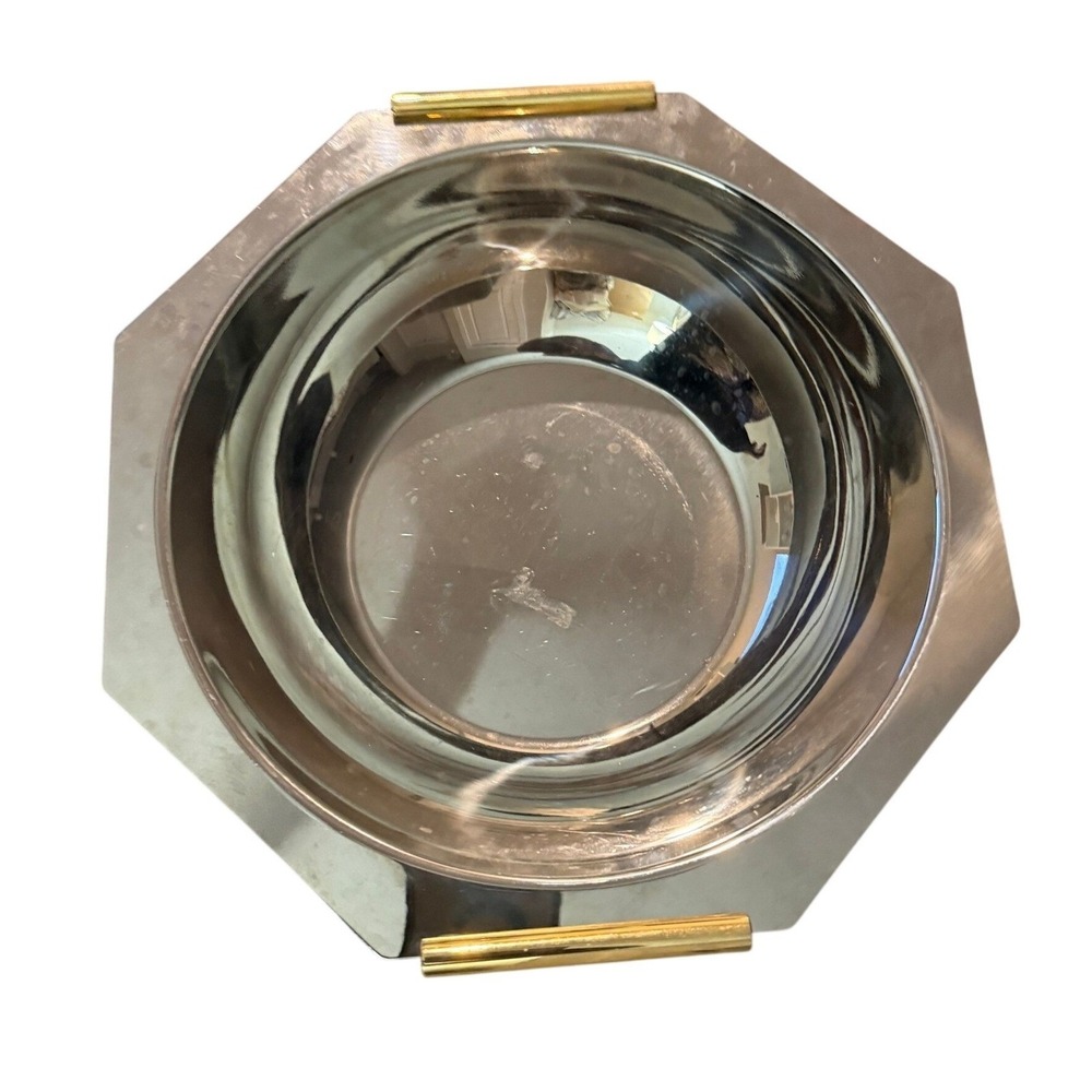 Summit Italy 18/10 Stainless Steel Octagonal Serving Bowl Gold Handles MCM Style